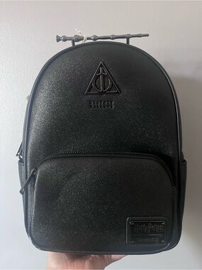 Loungefly Black Glitter Deathly Hallows Mini Backpack